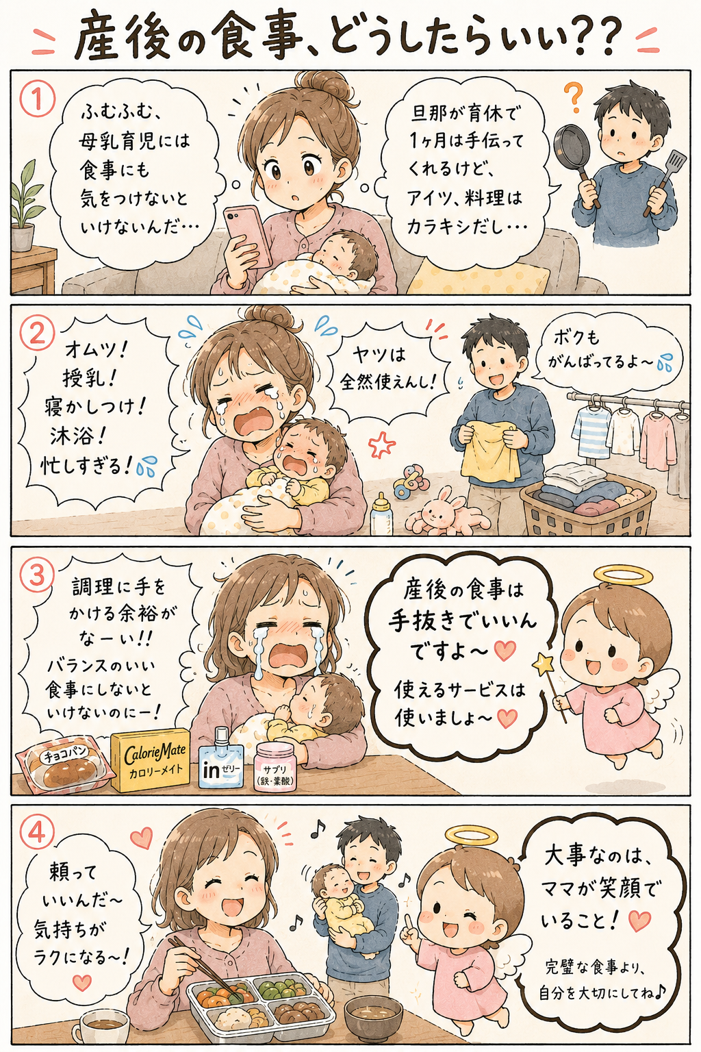 産後の食事、手抜きでええやん 4コマ漫画
