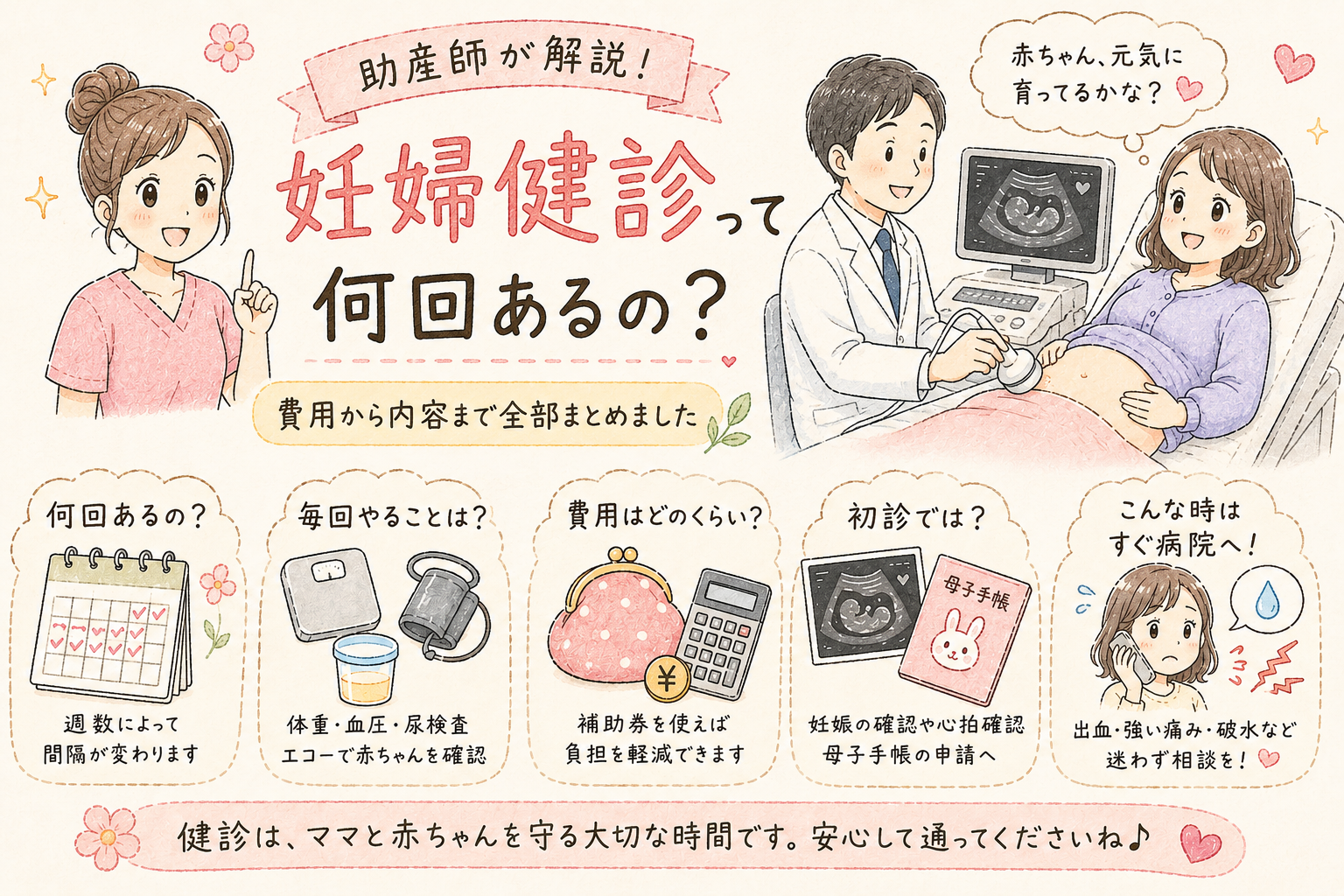【助産師が解説】妊婦健診って何回あるの？費用から内容まで全部まとめました