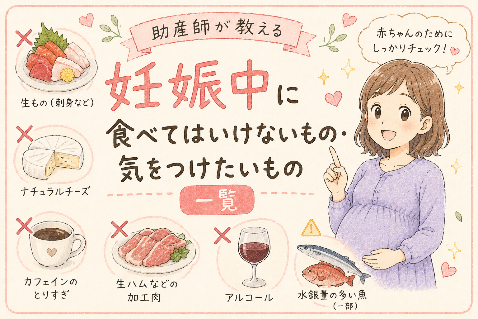 【助産師が教える】妊娠中に食べてはいけないもの・気をつけたいもの一覧