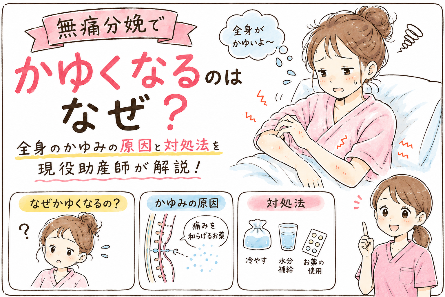 無痛分娩でかゆくなるのはなぜ？全身のかゆみの原因と対処法を現役助産師が解説